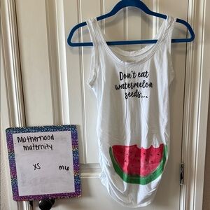 Motherhood Maternity White Tank with Watermelon Graphic